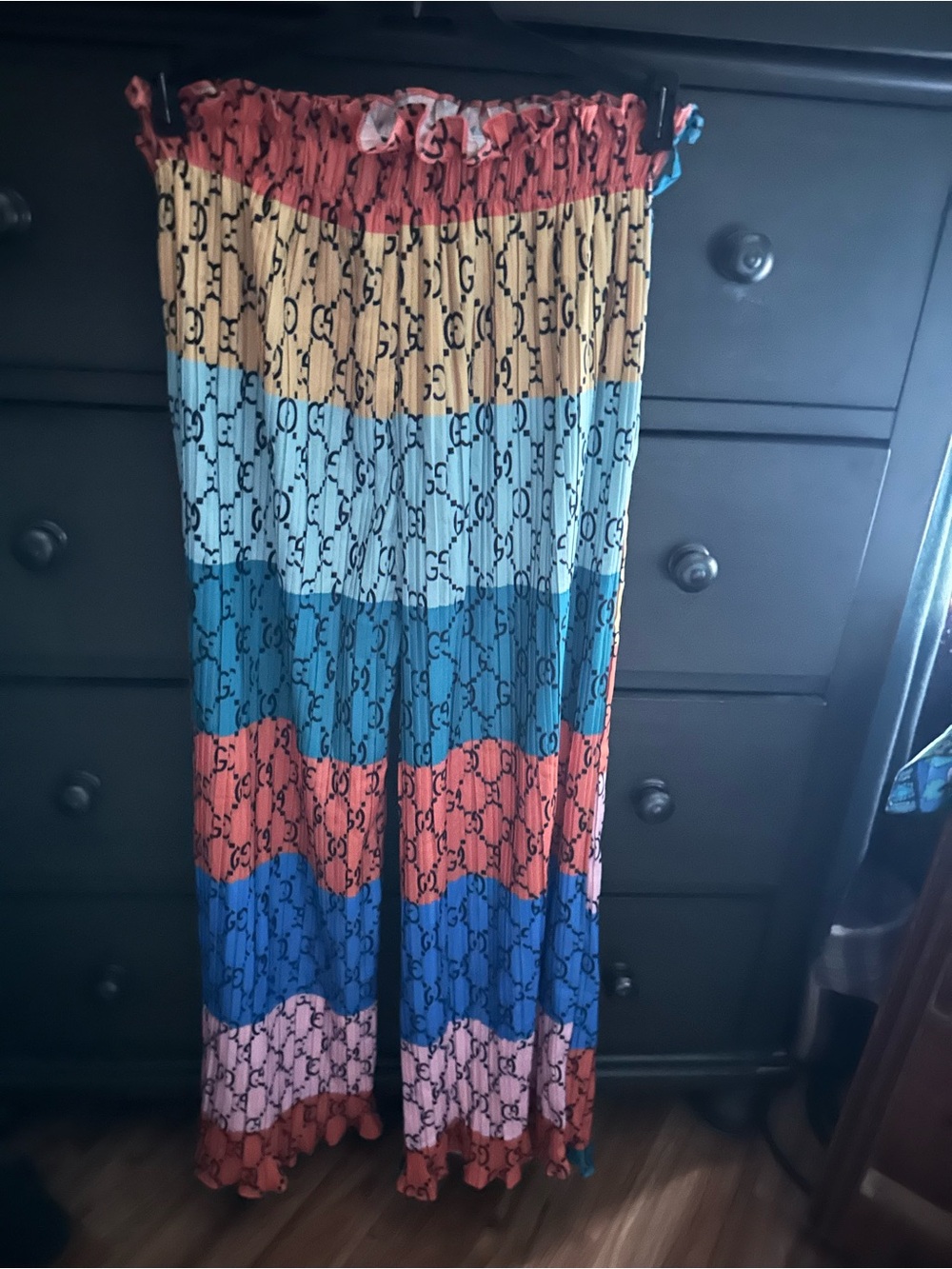 Striped Multi-Color Pleated Palazzo Pants with matching headband